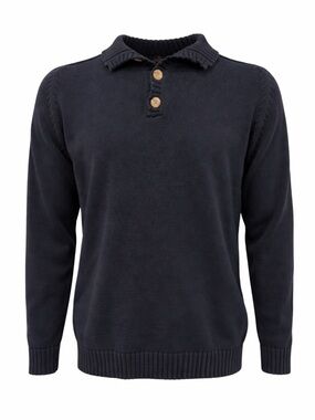 Denver Hayes Navy Cotton Knit Henley Sweater Medium